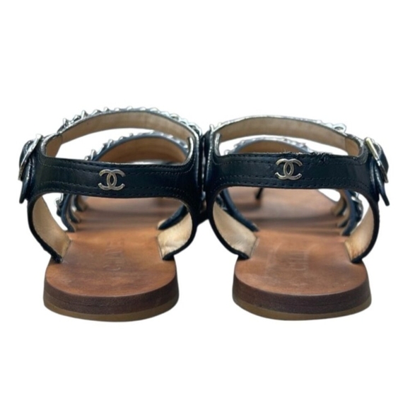 Chanel Chain CC Gladiator Sandals Black Size 39.5 $1025 - Picture 5 of 12
